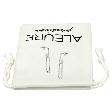 Aleure Precioso Sterling Silver Twisted Elongated Paperclip Link Drop Earrings