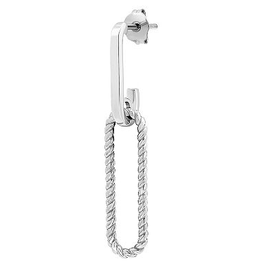 Aleure Precioso Sterling Silver Twisted Elongated Paperclip Link Drop Earrings