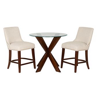 Linon Adler 3 pc Counter Height Table & Chairs Dining Set