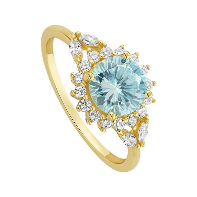 PRIMROSE Sterling Silver Clear & Lavender Cubic Zirconia Flower Band Ring