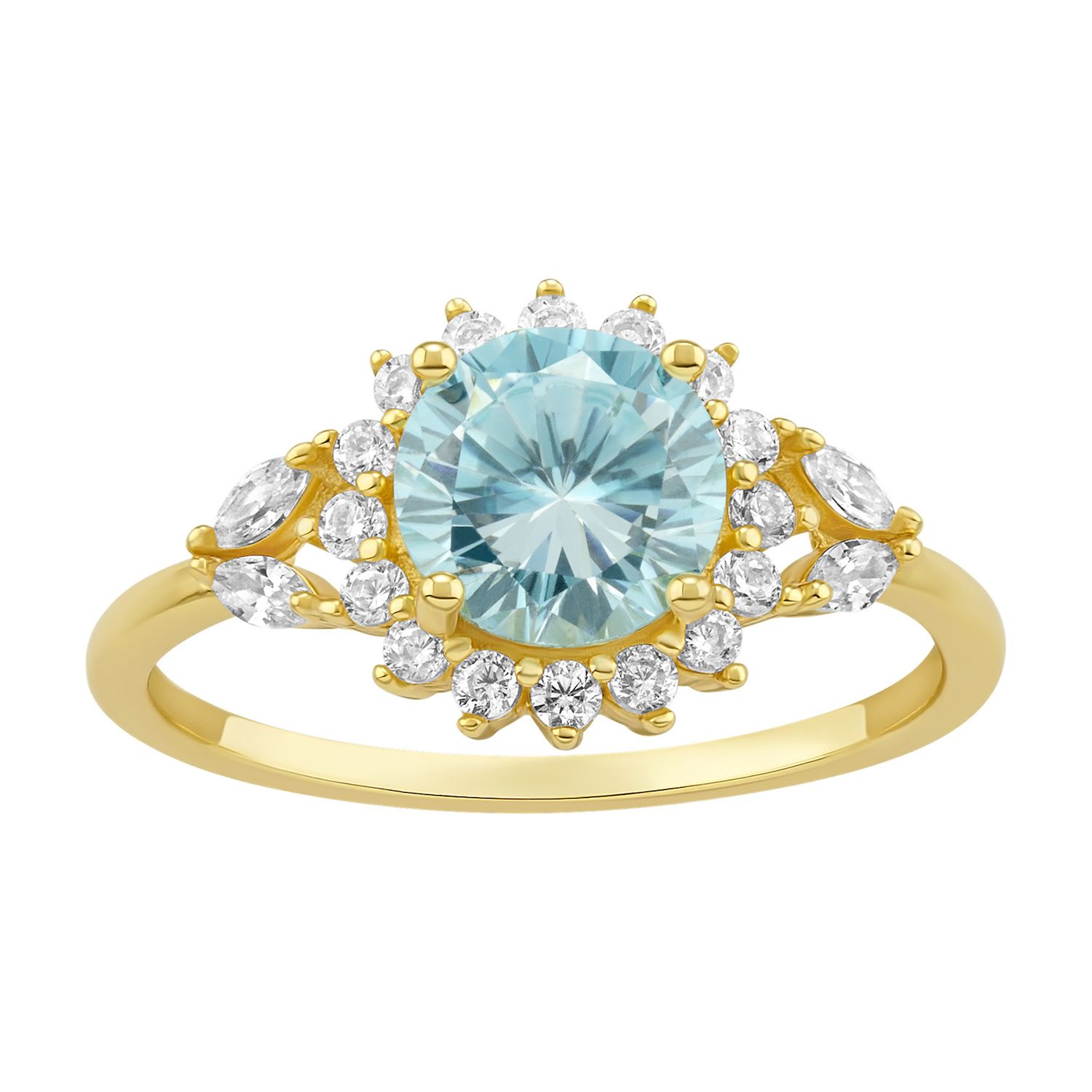 PRIMROSE Sterling Silver Clear & Lavender Cubic Zirconia Flower Band Ring - Gold Tone Aqua (9)