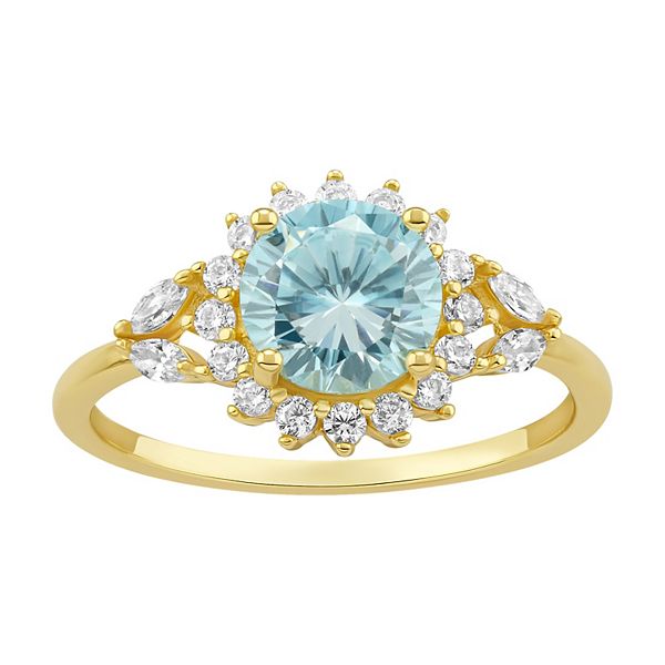 PRIMROSE Sterling Silver Clear & Lavender Cubic Zirconia Flower Band Ring - Gold Tone Aqua (7)