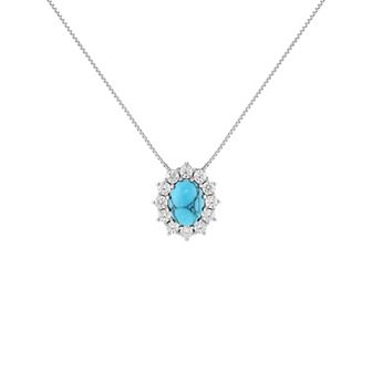 PRIMROSE Sterling Silver Simulated Turquoise & Cubic Zirconia Cluster Pendant Necklace on Box Chain