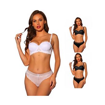 3 Packs Womens Lace Balconette Bra And Panty Sets Underwire Bras Padded Two Piece Lingerie