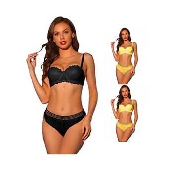 3 Packs Womens Lace Balconette Bra And Panty Sets Underwire Bras Padded Two Piece Lingerie