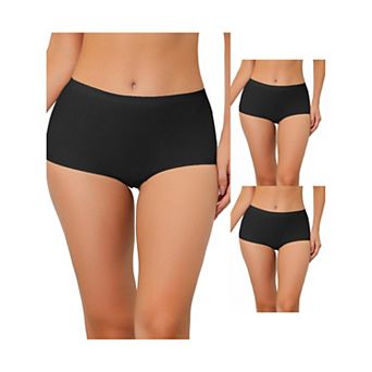 3 Packs Women's Boyshorts Underwear Unlined Invisible Mid Waisted Stretch Solid Briefs