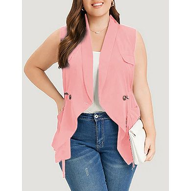 Women's Sleeveless Vest Plus Size Long Cardigan Vests Casual Open Front Coat Jacket With Pockets
