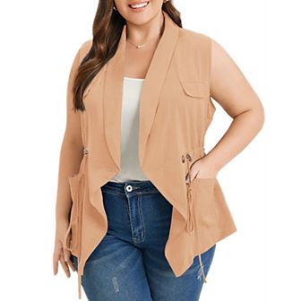 Women's Sleeveless Vest Plus Size Long Cardigan Vests Casual Open Front Coat Jacket With Pockets