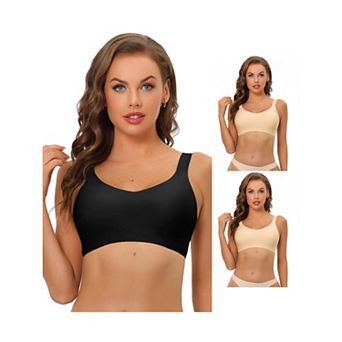 3 Packs Women's No Show Smooth Comfort Adjustable Wide Straps Wireless Minimizers Bras