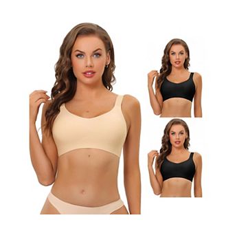 3 Packs Women's No Show Smooth Comfort Adjustable Wide Straps Wireless Minimizers Bras