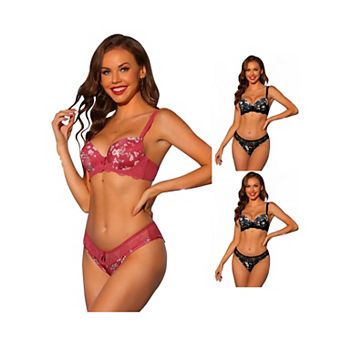 3 Packs Women's Lingerie Set Adjustable Straps Lace Underwired Bras And Panties