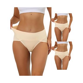 3 Packs Women's Hi-cut Ribbed High Waist Tummy Control Underwear, Available In Plus Size Multi Packs