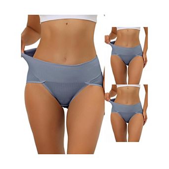 3 Packs Women's Hi-cut Ribbed High Waist Tummy Control Underwear, Available In Plus Size Multi Packs