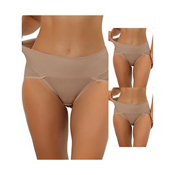 3 Packs Women's Hi-cut Ribbed High Waist Tummy Control Underwear, Available In Plus Size Multi Packs