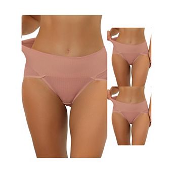 3 Packs Women's Hi-cut Ribbed High Waist Tummy Control Underwear, Available In Plus Size Multi Packs