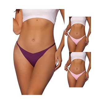 3 Packs Women's V-waisted Underwear Ruched Invisibles Breathable No Trace Thongs