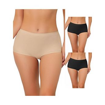 3 Packs Women's Boyshorts Underwear Unlined Invisible Mid Waisted Stretch Solid Panties