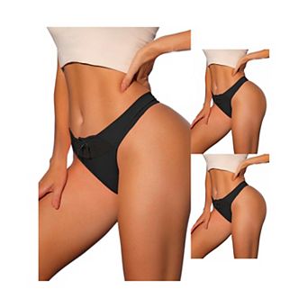 3 Packs Women's Low-waisted Satin Bikini Panties Elastic Lace Waist Thongs Underwears