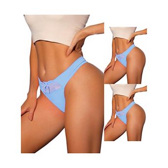 3 Packs Women's Low-waisted Satin Bikini Panties Elastic Lace Waist Thongs Underwears