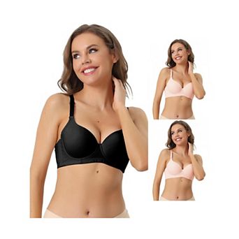 3 Packs Women's Underwire Lightly Bra Detachable Adjustable Straps Push Up 3/4 cup Bralette