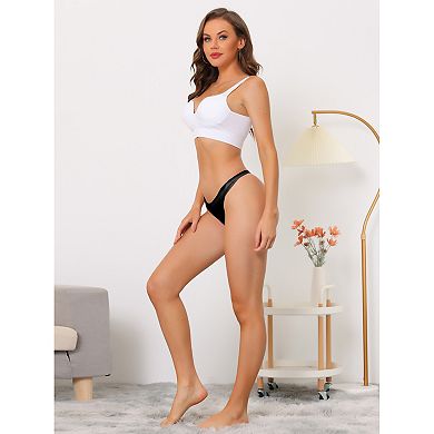 3 Packs Women's Unlined Underwear Satin Invisible Bikini Comfortable No-show Thongs Muti Packs