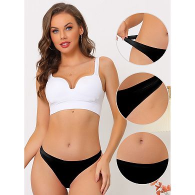 3 Packs Women's Unlined Underwear Satin Invisible Bikini Comfortable No-show Thongs Muti Packs