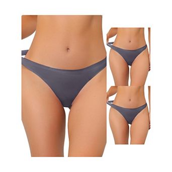 3 Packs Women's Unlined Underwear Satin Invisible Bikini Comfortable No-show Thongs Muti Packs