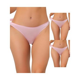 3 Packs Women's Unlined Underwear Satin Invisible Bikini Comfortable No-show Thongs Muti Packs