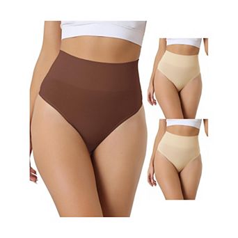 3 Packs Womens High-waisted Briefs Invisible Thong Stretchy Knickers Comfortable Underwear