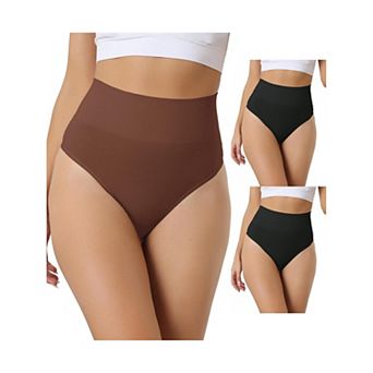 3 Packs Womens High-waisted Briefs Invisible Thong Stretchy Knickers Comfortable Underwear