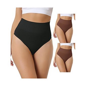 3 Packs Womens High-waisted Briefs Invisible Thong Stretchy Knickers Comfortable Underwear
