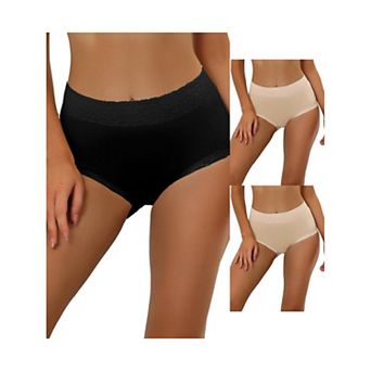 3 Packs Women's Cotton Underwear High-waisted Lace Trim Tummy Control Full Coverage Briefs