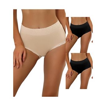 3 Packs Women's Cotton Underwear High-waisted Lace Trim Tummy Control Full Coverage Briefs