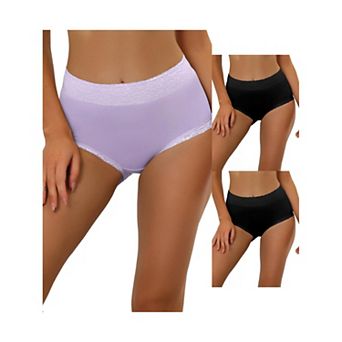 3 Packs Women's Cotton Underwear High-waisted Lace Trim Tummy Control Full Coverage Briefs