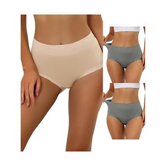 3 Packs Women's Cotton Underwear High-waisted Lace Trim Tummy Control Full Coverage Briefs