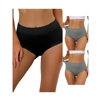 3 Packs Women's Cotton Underwear High-waisted Lace Trim Tummy Control Full Coverage Briefs