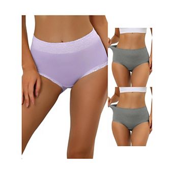 3 Packs Women's Cotton Underwear High-waisted Lace Trim Tummy Control Full Coverage Briefs