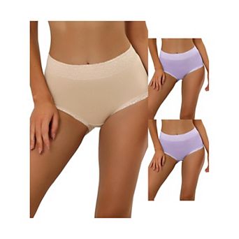 3 Packs Women's Cotton Underwear High-waisted Lace Trim Tummy Control Full Coverage Briefs