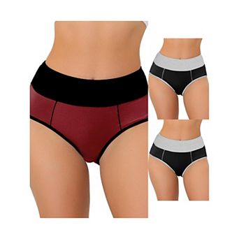 3 Packs Women's High Waist Tummy Control Color-block Brief, Available In Plus Size