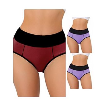 3 Packs Women's High Waist Tummy Control Color-block Brief, Available In Plus Size