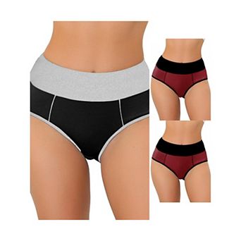 3 Packs Women's High Waist Tummy Control Color-block Brief, Available In Plus Size