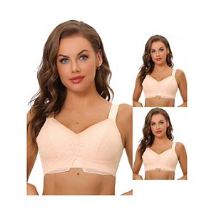 4 Pack Women's Seamless Wireless Lace Back Bra - Unpadded, Adjustable Straps, Ultra Soft Nylon/Spandex