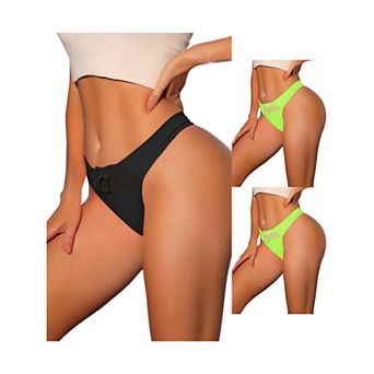 3 Packs Women's Low-waisted Satin Bikini Panties Elastic Lace Waist Thongs Underwear