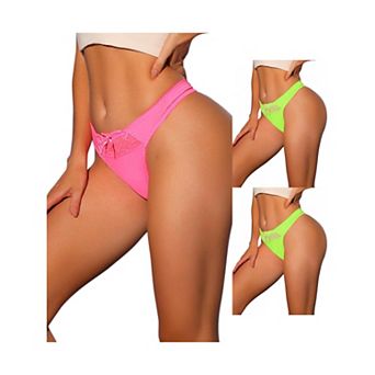 3 Packs Women's Low-waisted Satin Bikini Panties Elastic Lace Waist Thongs Underwear