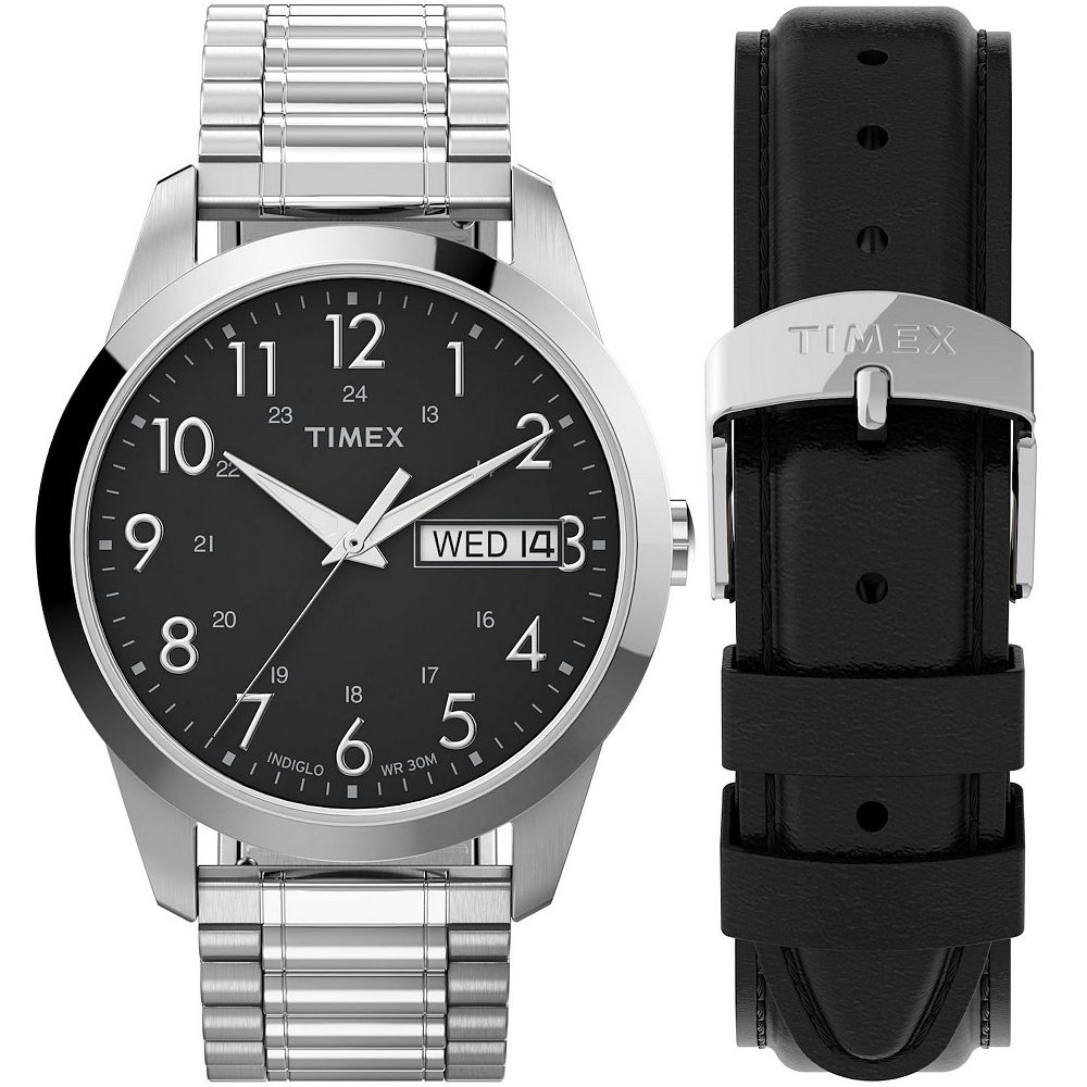 Timex® Men's Expansion Band Watch & Leather Strap Box Set