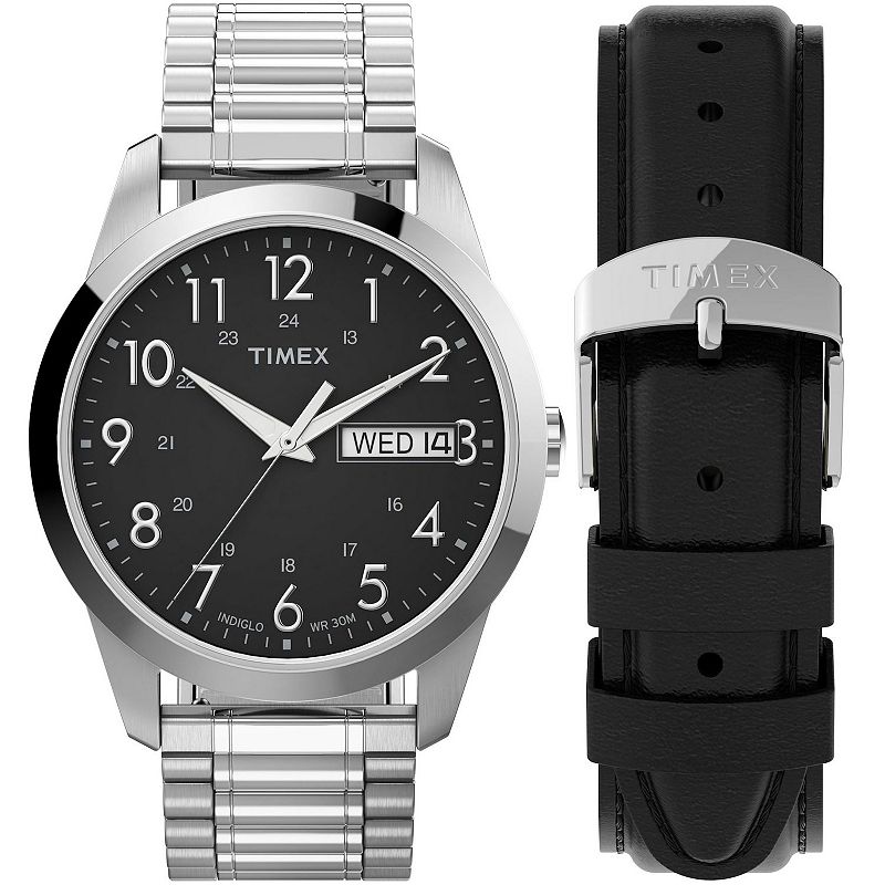 Timex® Men's Expansion Band Watch & Leather Strap Box Set - TWG027900JT, Size: 36MM, Silver