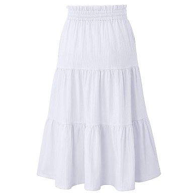 Maxi Ruffled Skorts for Girls Button Front High Waisted Long Skirt with Belt and Pocket