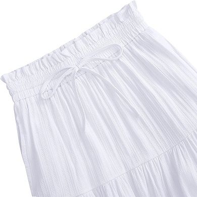 Maxi Ruffled Skorts for Girls Button Front High Waisted Long Skirt with Belt and Pocket
