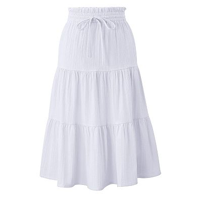 Maxi Ruffled Skorts for Girls Button Front High Waisted Long Skirt with Belt and Pocket