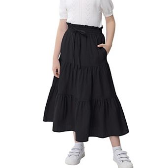 Maxi Ruffled Skorts for Girls Button Front High Waisted Long Skirt with Belt and Pocket